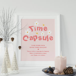 Pink Daisy Birthday Party Time Capsule Game Poster