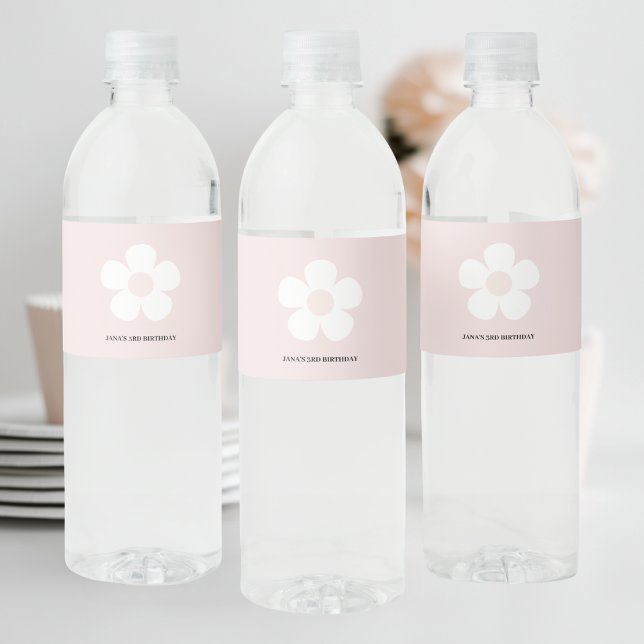 Pink Daisy Birthday  Water Bottle Label (Creator Uploaded)