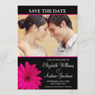 Pink Daisy Black Photo Save the Date