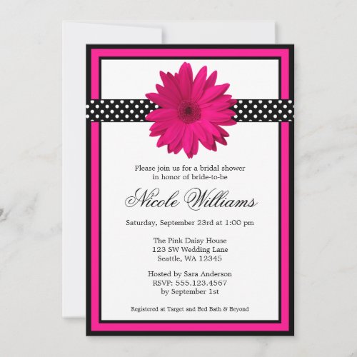 Pink Daisy Black Polka Dots Bridal Shower Invitation