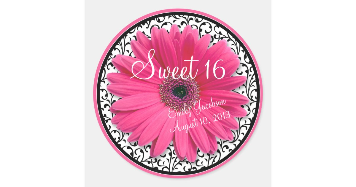 Pink Daisy Black White Floral Sweet 16 Birthday Classic