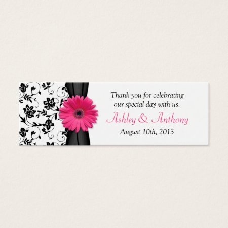 Pink Daisy Black White Floral Wedding Favor Tags