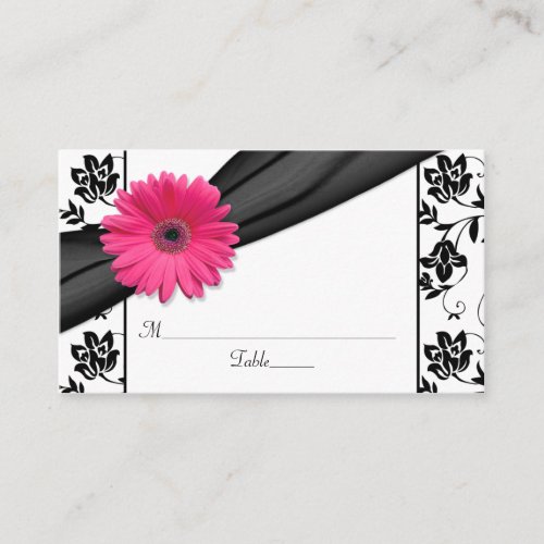 Pink Daisy Black White Floral Wedding Place Cards Business Card Templates