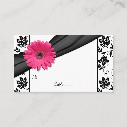 Customizable Pink Daisy Black White Floral Wedding Place Cards Business Card Templates