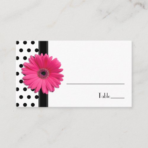 Pink Daisy Black White Polka Dot  Place Card Business Card Template