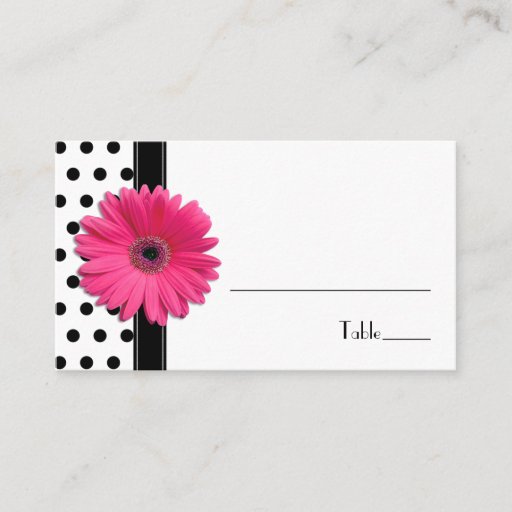 Customizable Pink Daisy Black White Polka Dot  Place Card Business Card Template