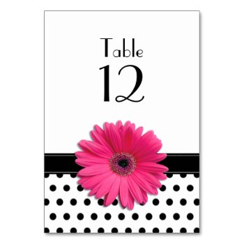 Pink Daisy Black White Polka Dot Wedding Table Number by wasootch at Zazzle