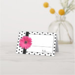 Pink Daisy Black White Polka Dots Wedding Place Card