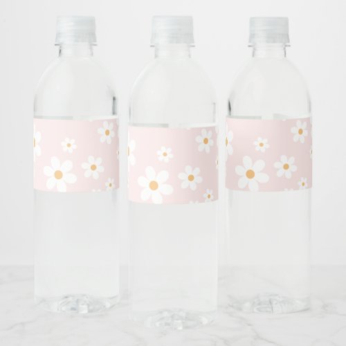 Pink daisy boho birthday water bottle label