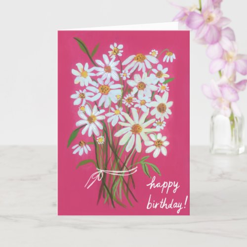Pink Daisy Bouquet Customize it HAPPY BIRTHDAY Card