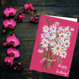 Pink Daisy Bouquet Customize it! HAPPY BIRTHDAY Card