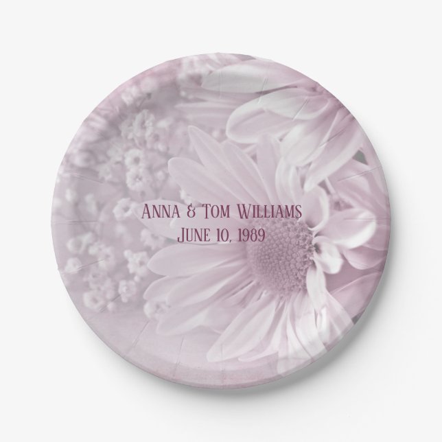 pink daisy bouquet for anniversary party paper plates (Front)