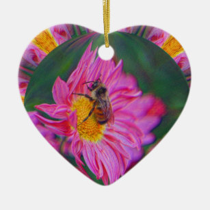 Pink Daisy Bumble Bee Abstract Art Ornament
