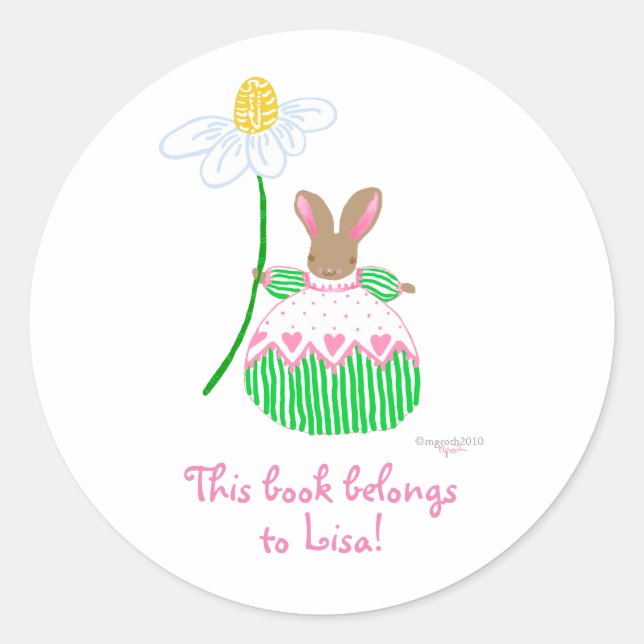 Pink Daisy Bunny bookplate (Front)