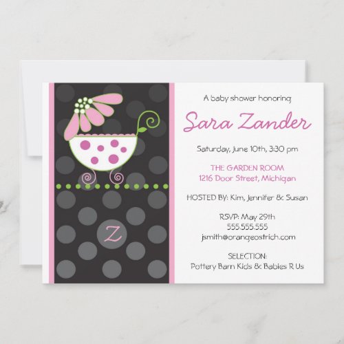 Pink Daisy Carriage Baby Shower Invitation