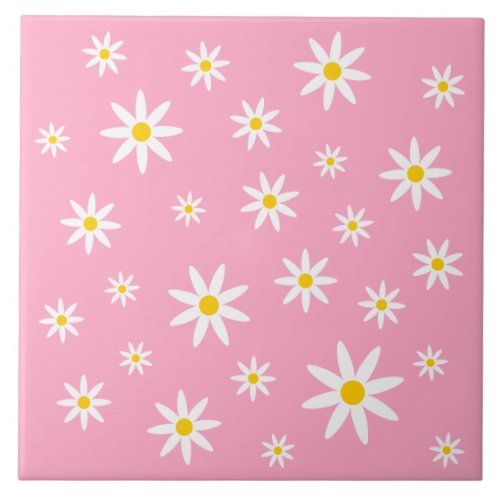 Pink Daisy Ceramic Tile