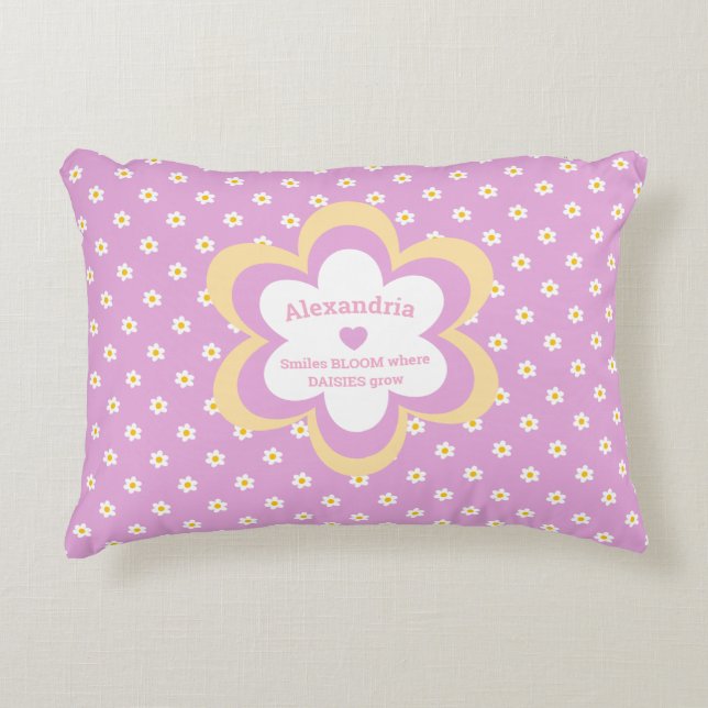 Pink Daisy-Chain Rectangle  Accent Pillow (Front)