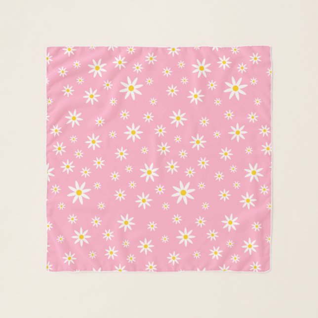 Pink Daisy Chiffon Scarf (Front)