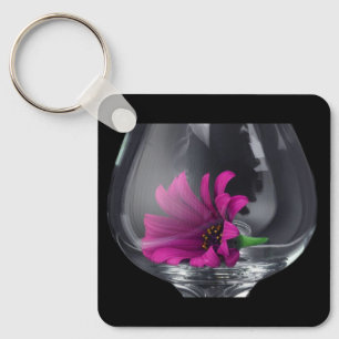 Pink Daisy Closeup In A Wine Glass Keychain