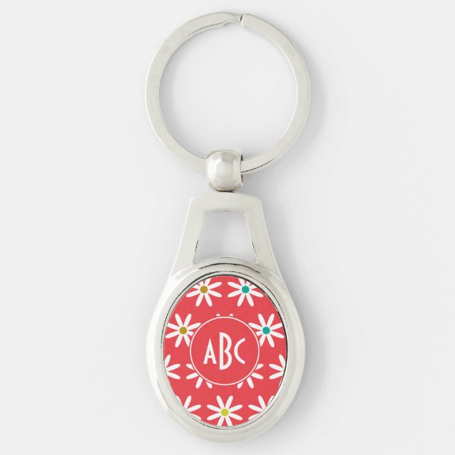 Pink Daisy Dots Monogram Keychain (Front)
