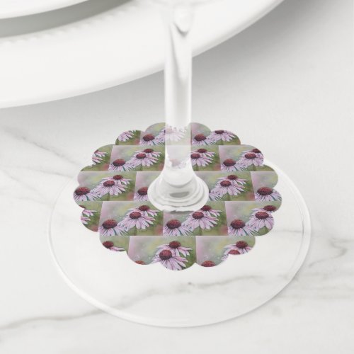 Pink Daisy Echinacea Flowers Wine Glass Tag