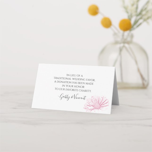 Pink Daisy Effect Floral Wedding Charity Favors Place Card (Front)