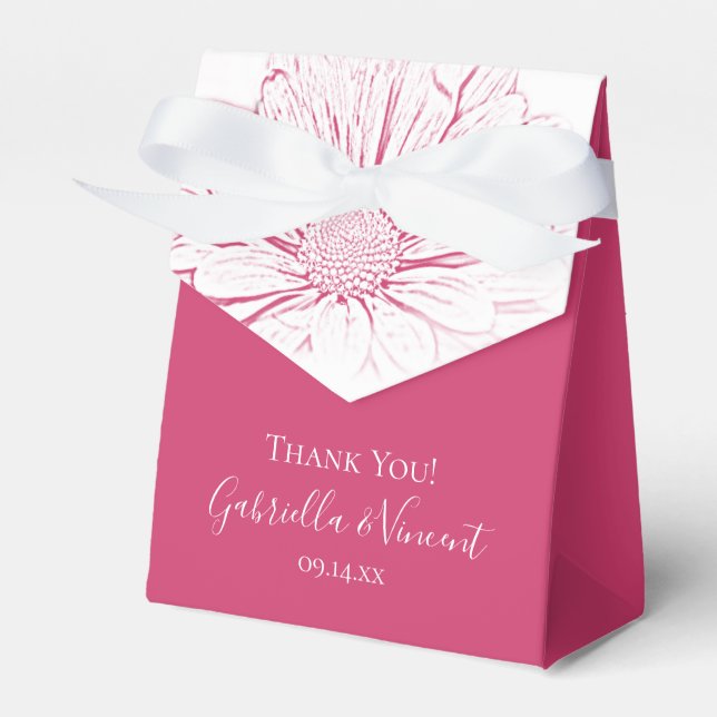 Pink Daisy Effect Floral Wedding Favor Boxes (Front Side)