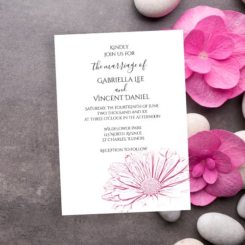 Pink Daisy Effect Floral Wedding Invitation