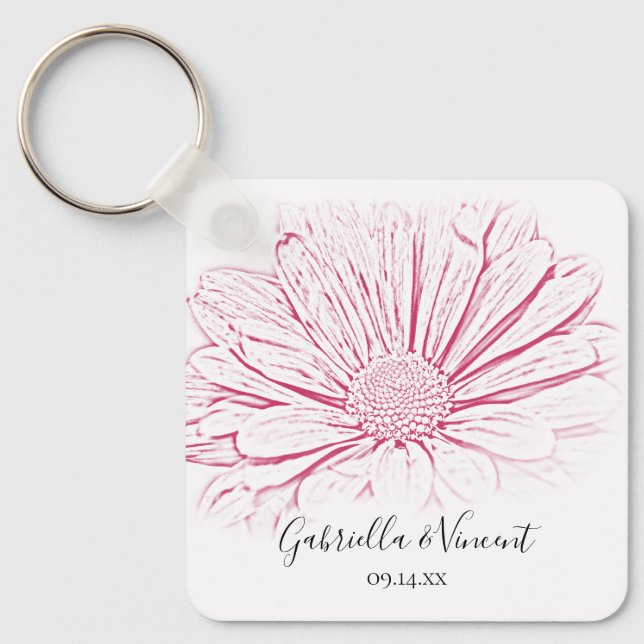 Pink Daisy Effect Floral Wedding Keychain (Front)