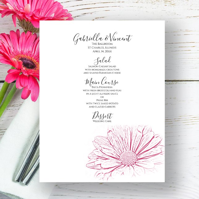 Pink Daisy Effect Floral Wedding Menu (Creator Uploaded)