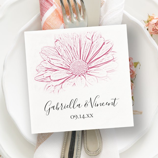 Pink Daisy Effect Floral Wedding Napkins (Creator Uploaded)