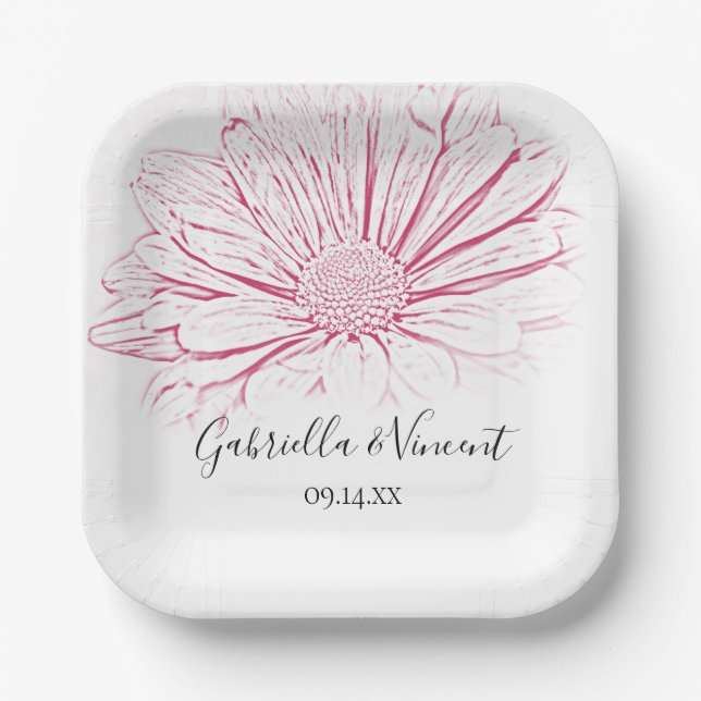 Pink Daisy Effect Floral Wedding Paper Plates (Front)