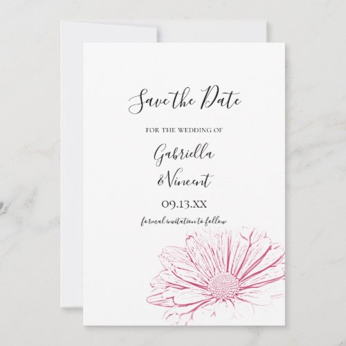 Pink Daisy Effect Floral Wedding Save the Date