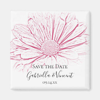 Pink Daisy Effect Floral Wedding Save the Date Magnet