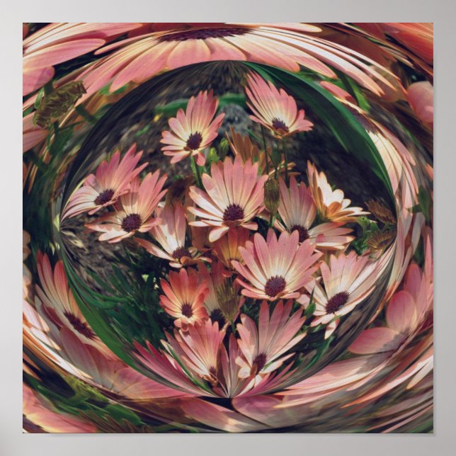 Pink Daisy Energies Floral Abstract Art Poster (Front)