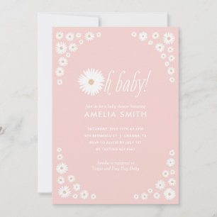 Pink Daisy Floral Boho Baby Shower Invitation