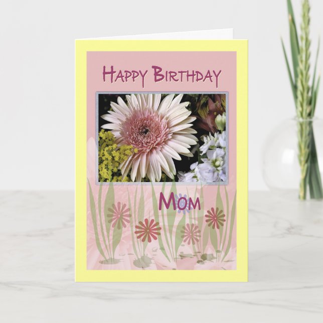 Pink Daisy Floral Bouquet, Mom, Birthday Card (Front)