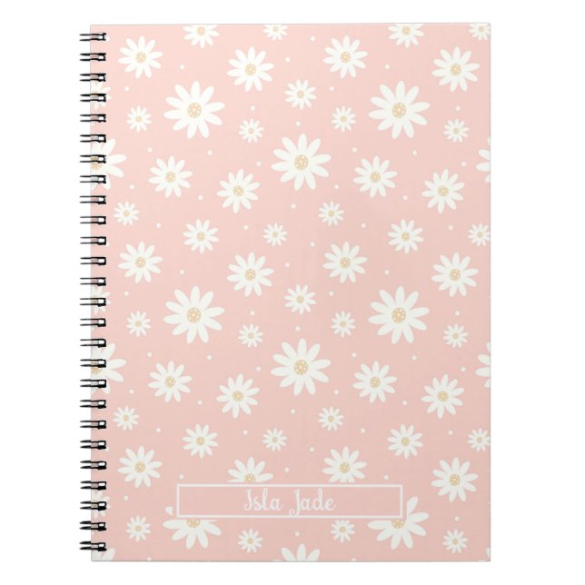 Pink Daisy Floral Custom Notebook  (Front)