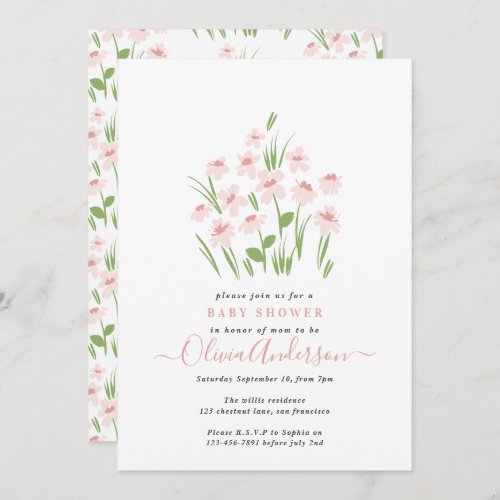 Pink daisy floral elegant beautiful baby shower in invitation