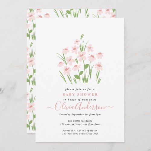 Pink daisy floral elegant beautiful baby shower invitation