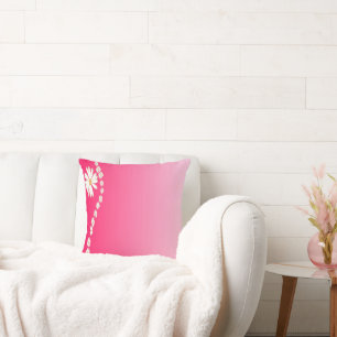 Pink Daisy Floral Gradient Aesthetic Design Throw Pillow