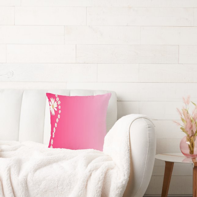 Pink Daisy Floral Gradient Aesthetic Design Throw Pillow (Couch)
