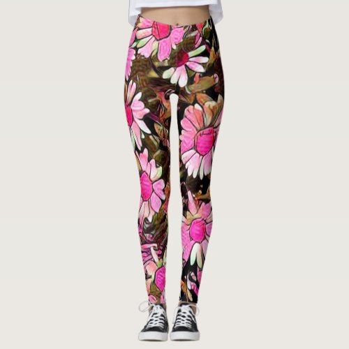 Pink Daisy Floral Leggings