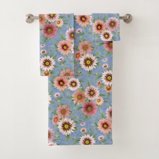 Pink Daisy Floral on Blue