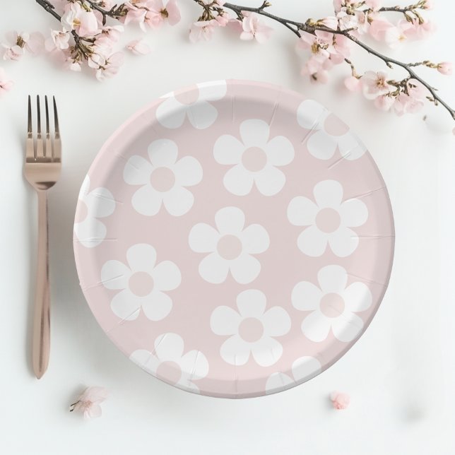 Pink Daisy Floral Paper Plates (Creator Uploaded)