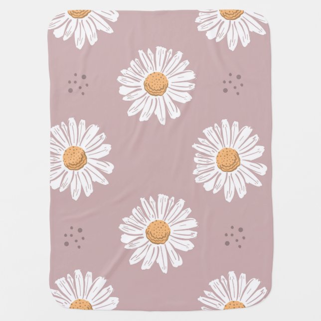 Pink Daisy: Floral Repeat Pattern. Baby Blanket (Front)