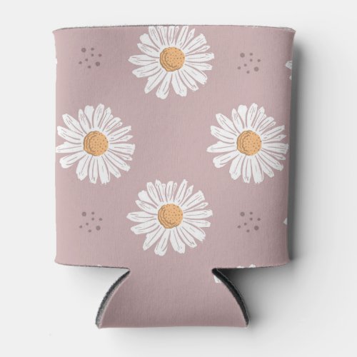 Pink Daisy Floral Repeat Pattern Can Cooler