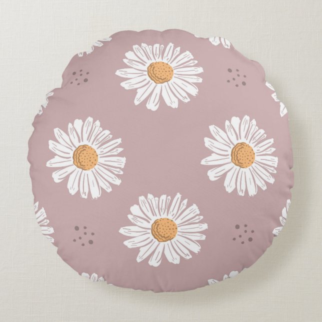 Pink Daisy: Floral Repeat Pattern. Round Pillow (Front)