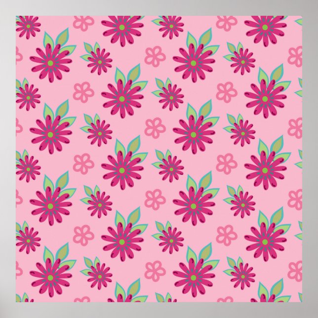 Pink daisy floral seamless patternart, beauty, blo poster (Front)