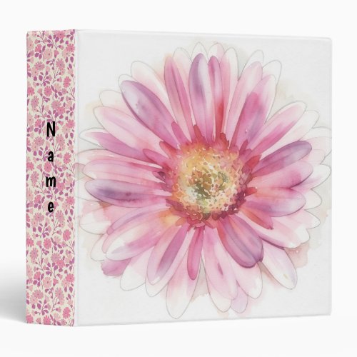 Pink Daisy Flower Art Personalized Binder
